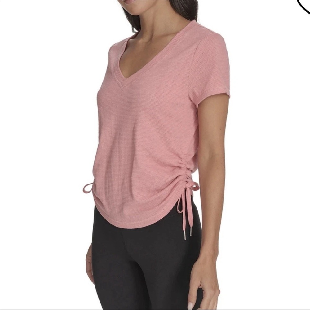 Calvin Klein V-neck Drawstring Ruched Textured Top Women’s Size XL Pink Apricot - Picture 2 of 12